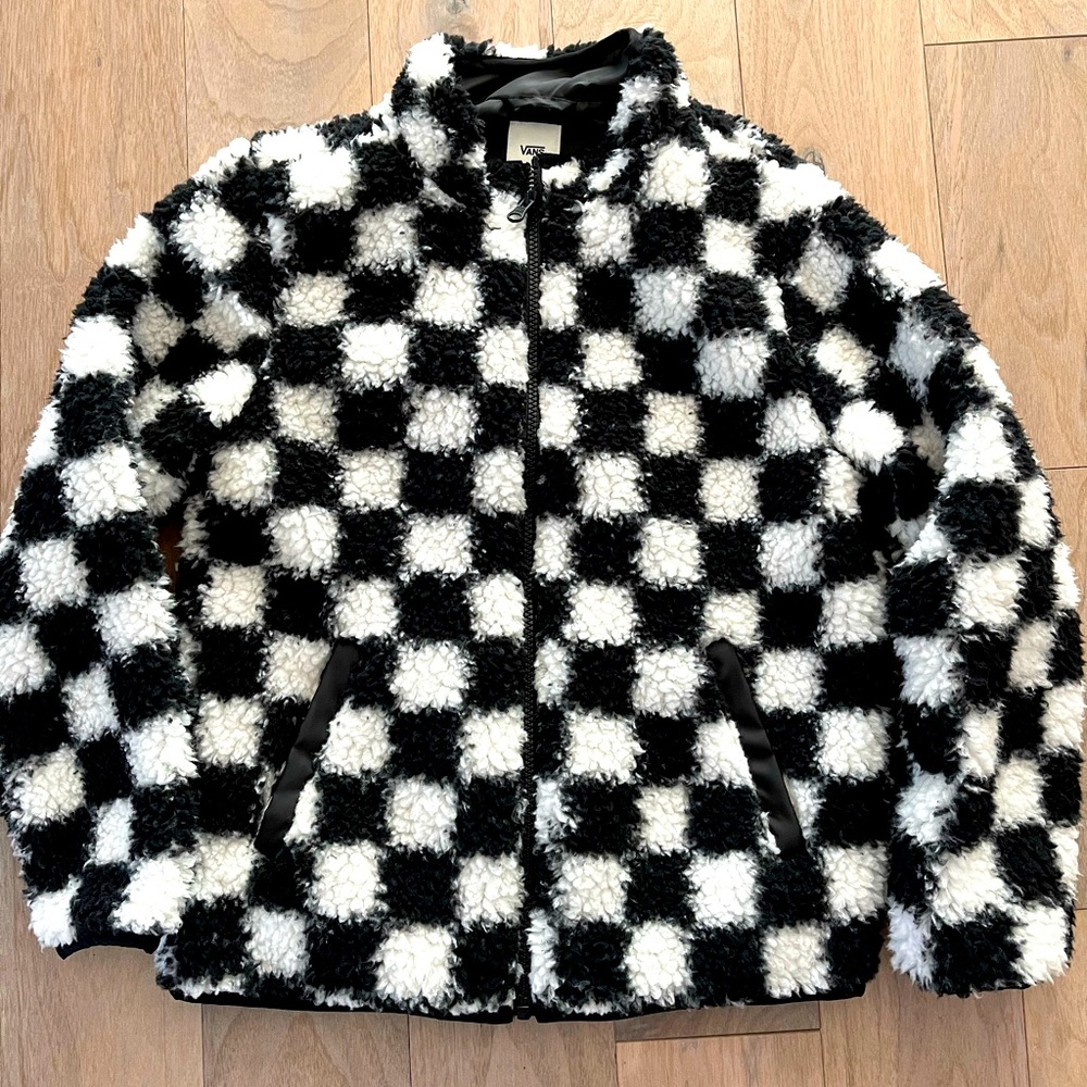 VANS Checkered Sherpa Zip Up Bomber Jacket Girl Size S